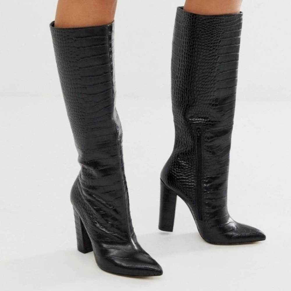 Aldo Crocodile embossed knee high boots